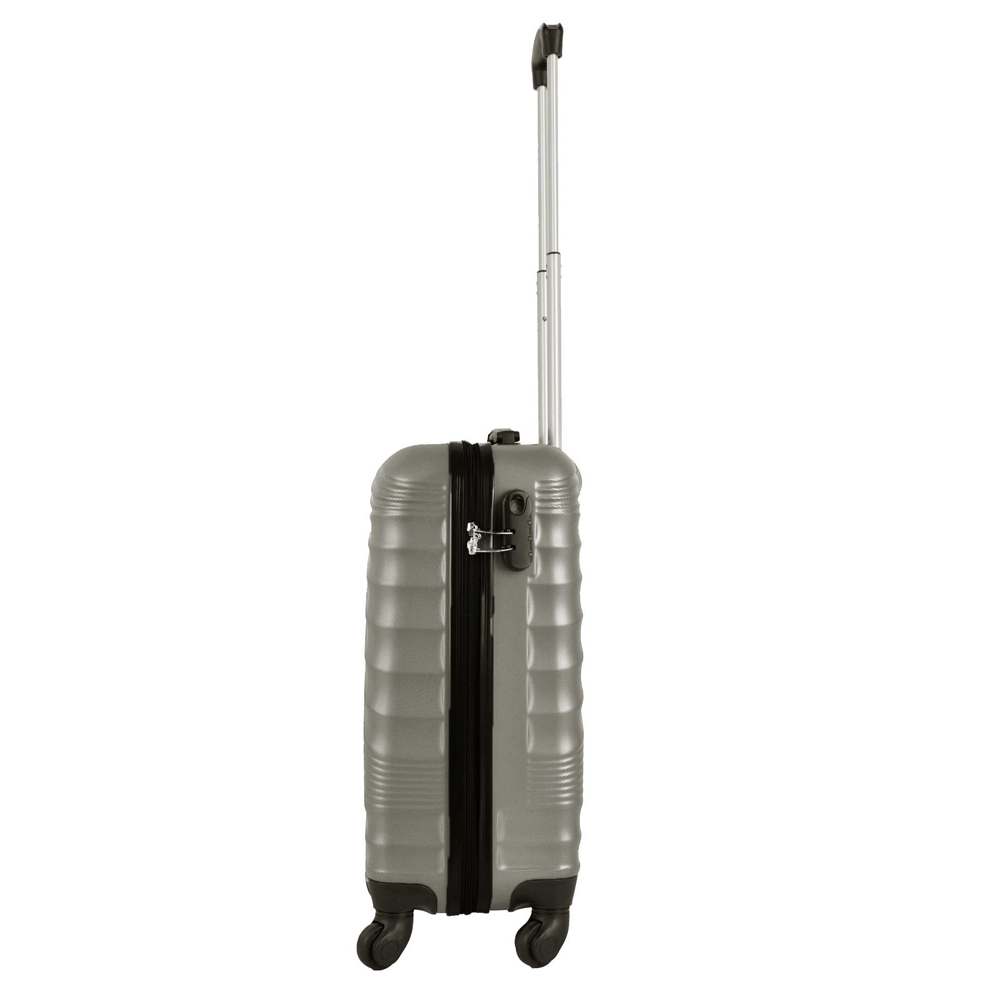 WELL HOME MOBILIARIO & DECORACIÓN Set di 3 valigie ABS rigide in argento nudo metallizzato, Argento Nudo, Set di valigie rigide