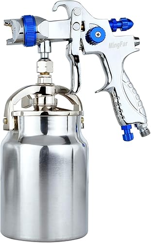 Shiningeyes Pistola pulverizadora de gravedad profesional HVLP Boquilla de 0.067 in NPT 14 "Copa 1000cc (1.7 mmAzul oscuro)
