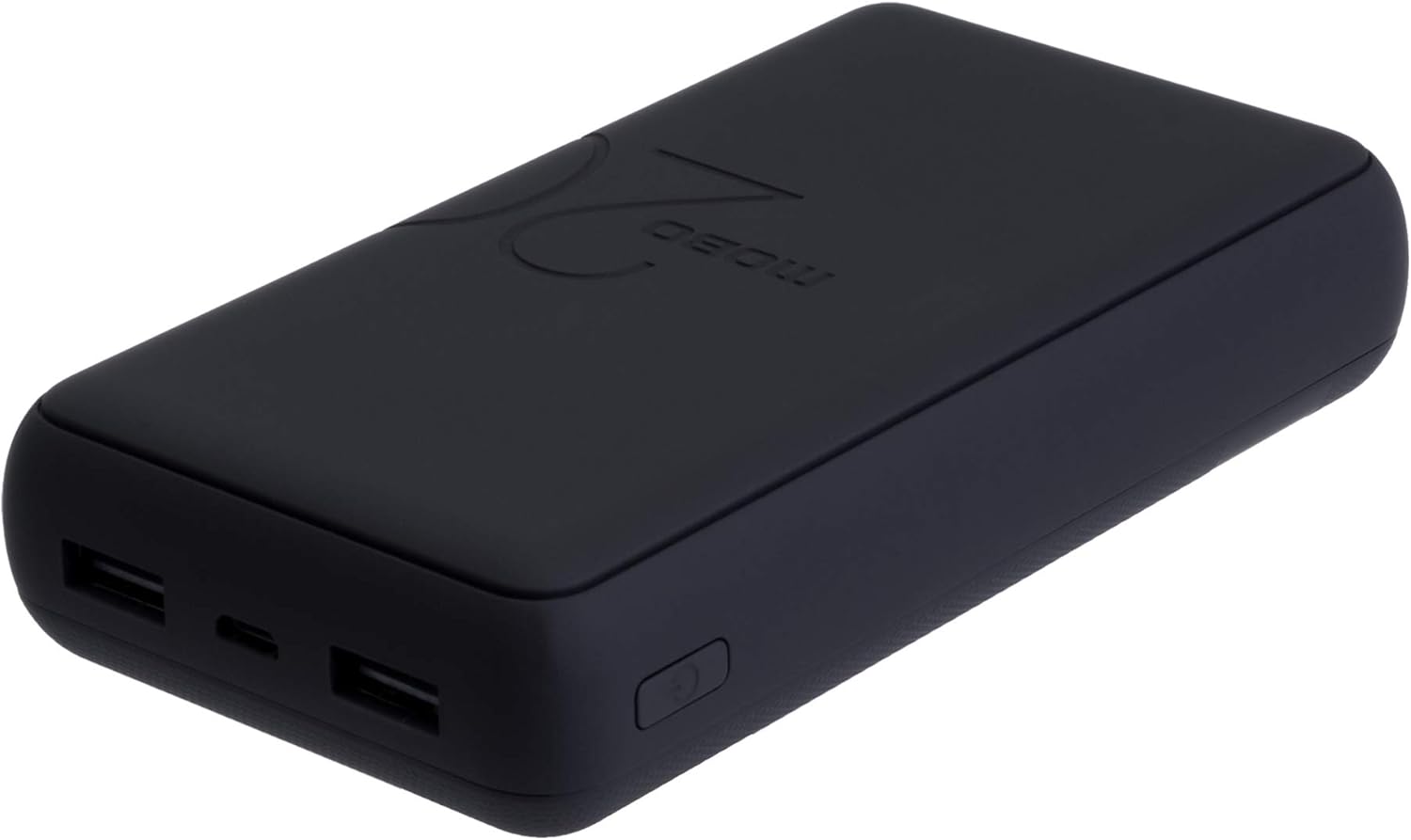 MOBO For All 20000 mAh nešiojama išorinė baterija, kampuota view rodomi uostai