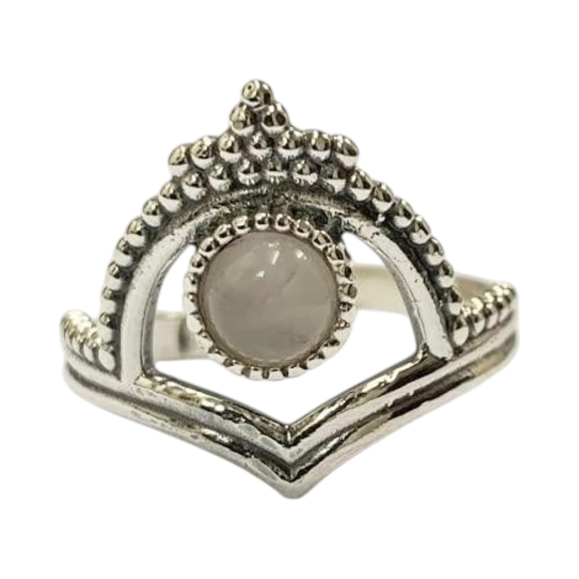 VIE Crowned Chevron Crystal Ring, Rose Quartz