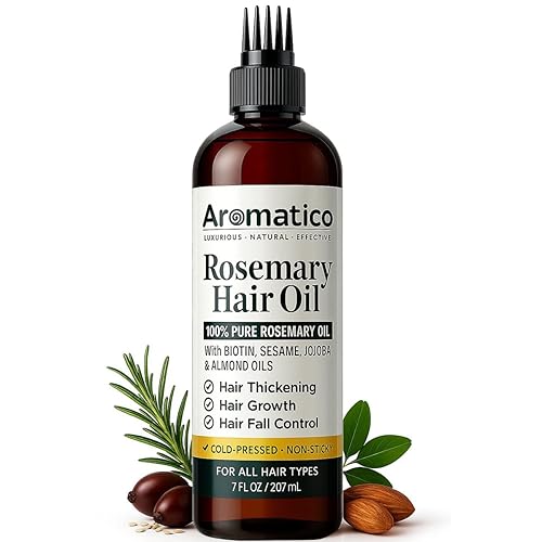 Aceite de romero 100% puro para el crecimiento del cabello, control de caídas y engrosamiento del cabello. Enriquecido con aceites de sésamo, jojoba