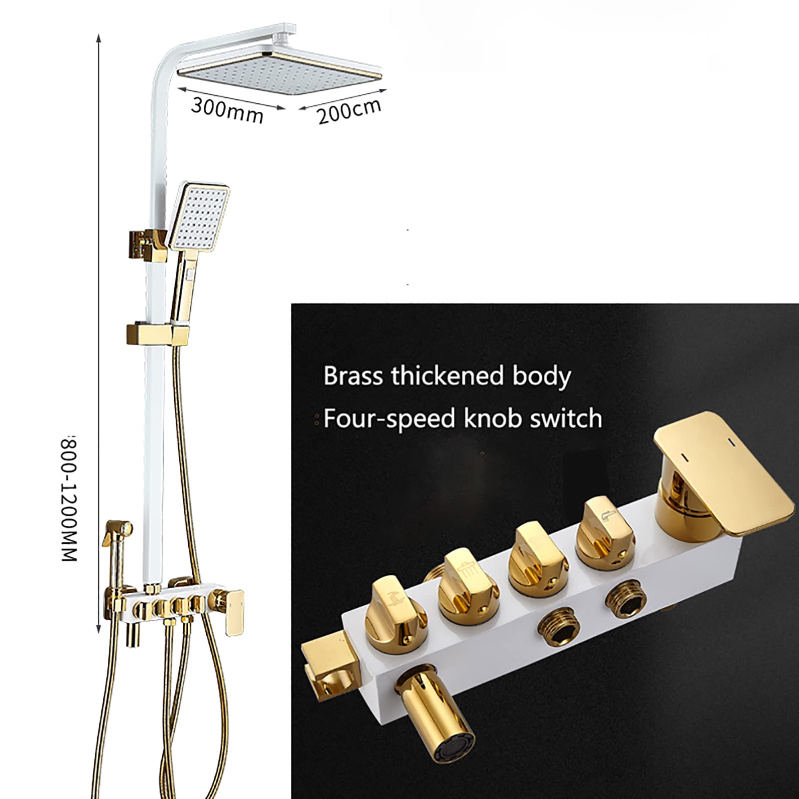 Sistema de ducha montado en la pared, juego de grifo de ducha de latón con ducha de mano de 2 m, cabezal de ducha ajustable, boquilla de bañera, pulverizador de bidé, color negro mate para baños