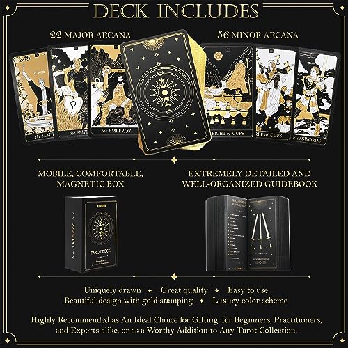 Wyspell Classic Tarot Cards with Guide Book 78 Gold Tarot Cards for