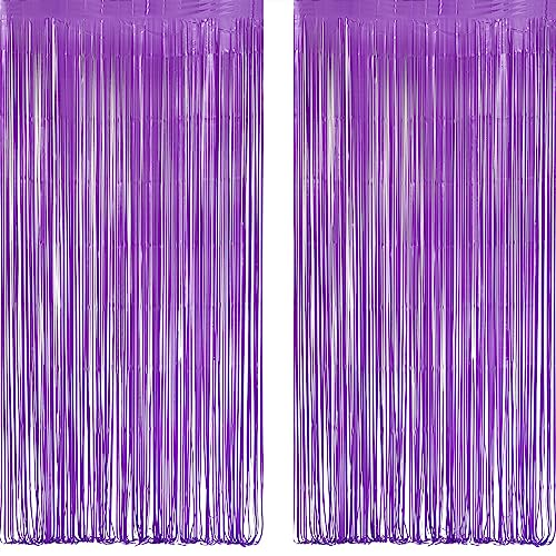 Image of Purple Tinsel Fringe Party Backdrop - GREATRIL Party Streamers for Lavender /Mermaid /Butterfly /Fairy Birthdays Party Decorations - 3.2ft X 8.2ft - 2 Packs
