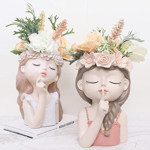 Miniatura 2 de Macetas grandes para niñas, paquete de 2 macetas grandes para suculentas con orificio de drenaje, maceta alta de resina para flores de resina para