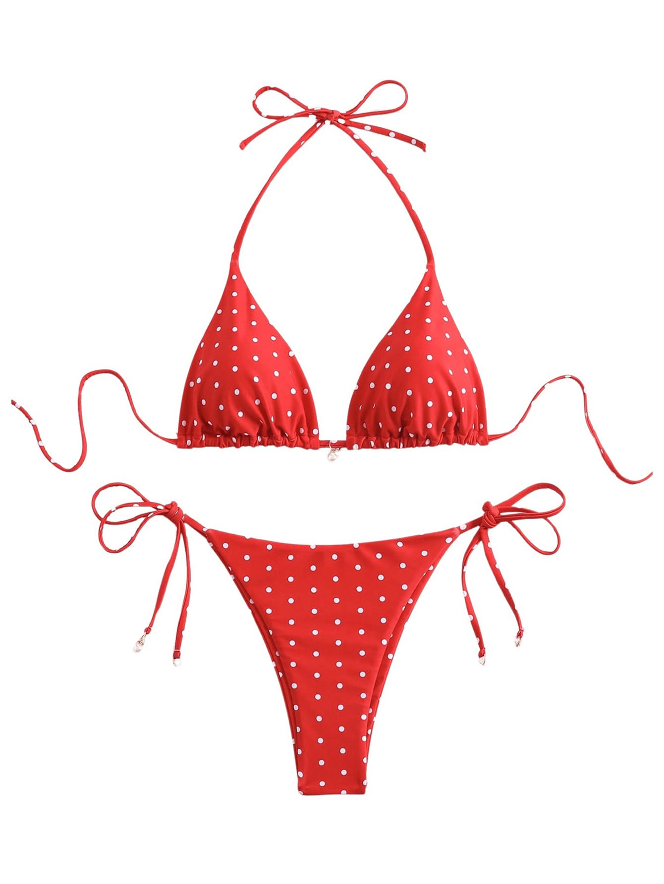 SOLY HUX Women's 2 Piece Polka Dots Print Halter Triangle Bikini Set