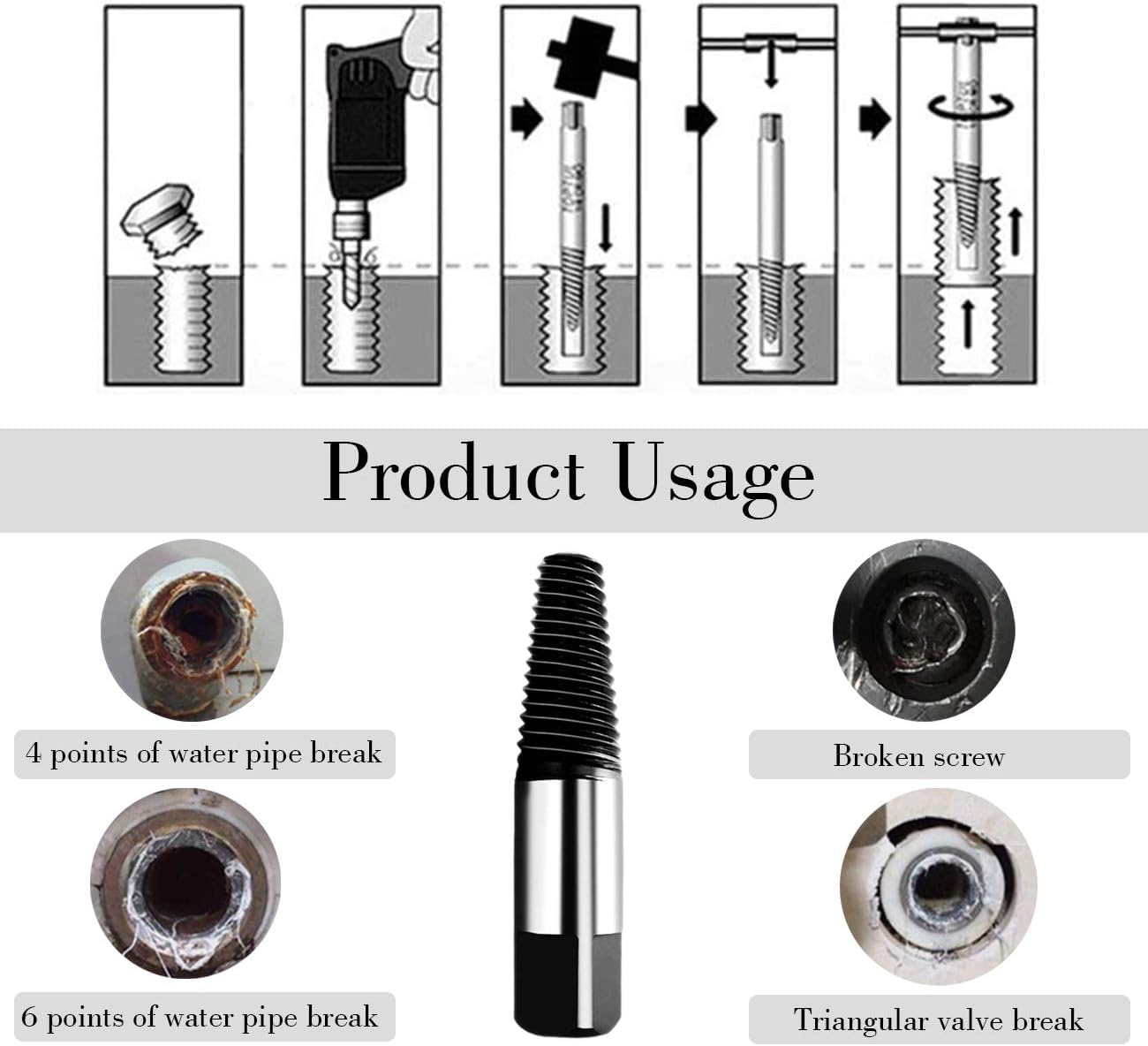 Yosoo Health Gear Broken Pipe Thread Extractor, 8PCS 4mm-25mm Screw Bolt Removal Tool - Image 2