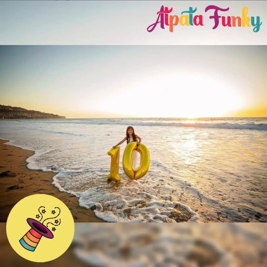 Image of Atpata Funky 10 Number Golden Foil Balloon 32 inch Size Birthday Decoration Items | Happy Birthday Decoration Kit | 10th Year Birthday Party Anniversary Wedding Decorations