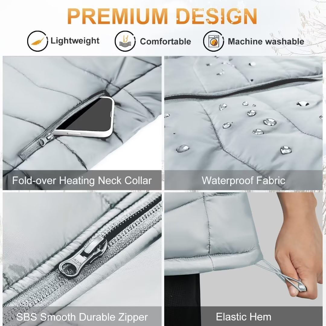KOVNLO Womens Heated Vest with battery pack included (Grey, 4XL) 4 in 1 Smart Controller, Lights-out Design, Lightweight Heating Vest
