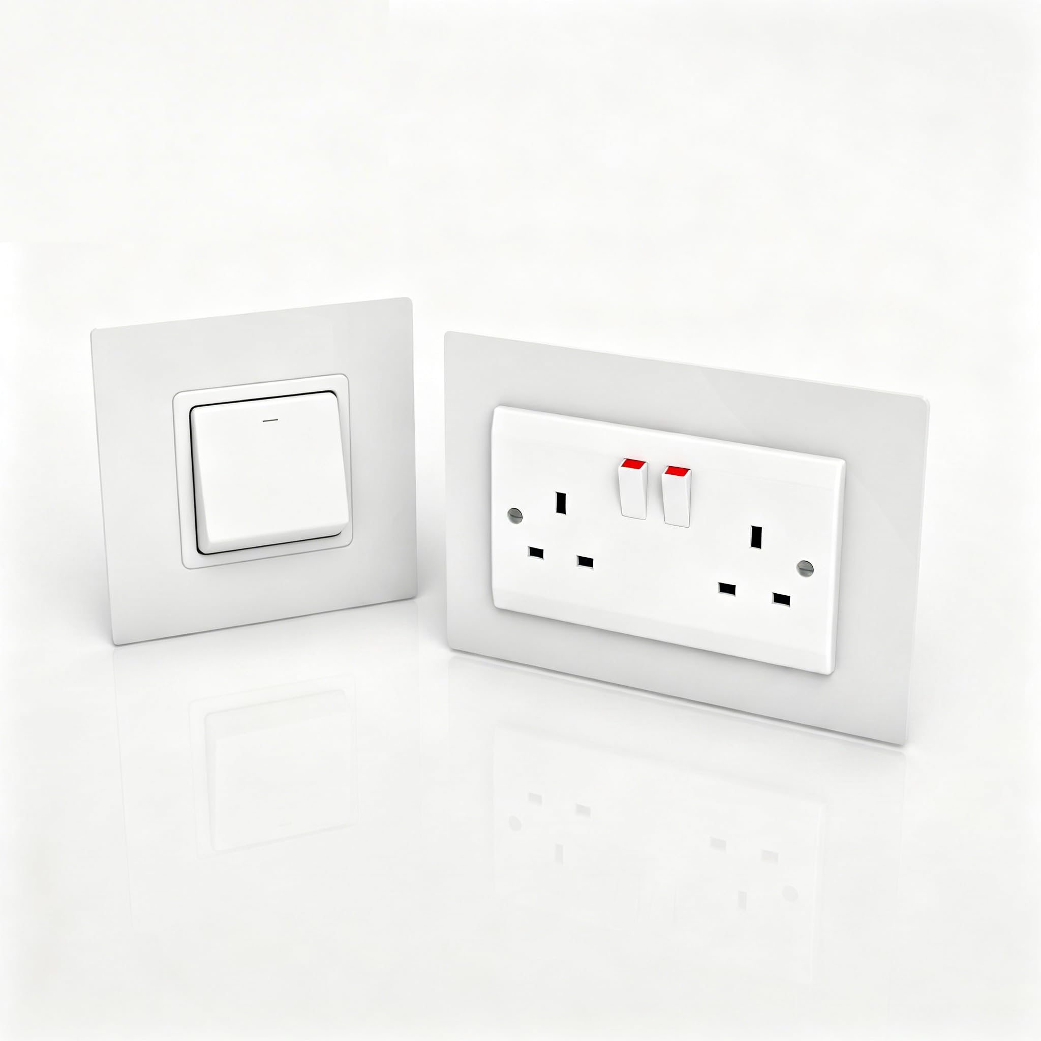 2 Pcs Including Double Light Switch Surround and A Single Socket Surround Plate, White Acrylic Light Switch Cover Plates, Easy Stick Wall Sticker for Home Decoration and Wall Protection