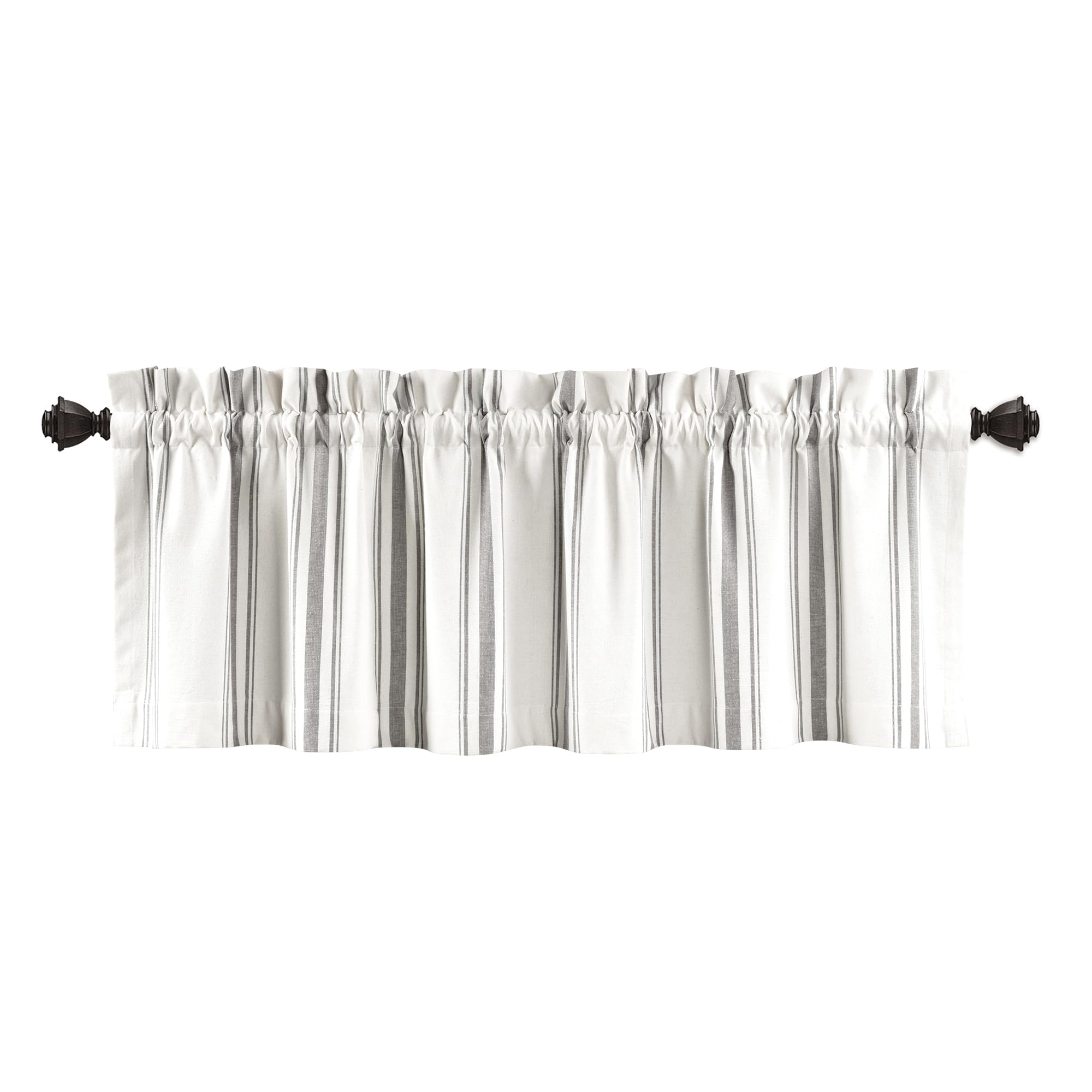 Lush Decor Farmhouse Stripe Yarn Dyed Recycled Cotton Window Curtain Valance, 18" L x 52" W, Gray - Classic Modern Rustic Charm - Eco Friendly Cotton Fabric