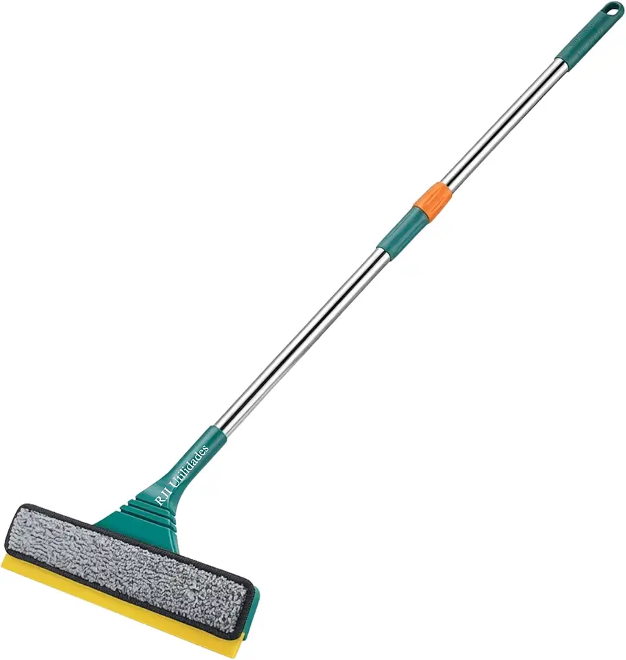 Rodo Limpa Vidros 2 em 1 Esfregão Microfibra Cabo Extensível 1,20m - RJI Utilidades