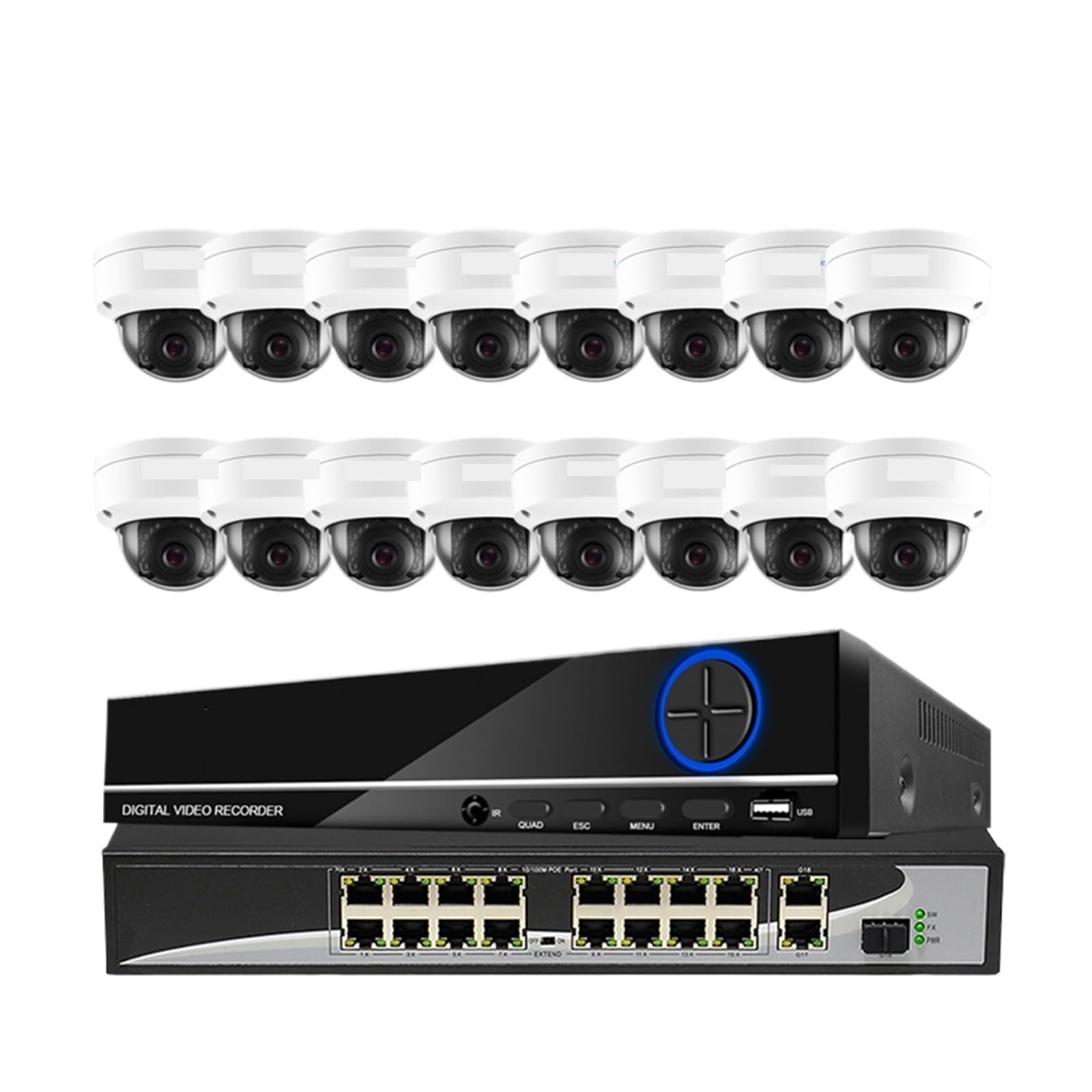 Zestaw NVR 16 Kanałów 4K H.265 AI, Kamera Kopułkowa Do Użytku Wewnętrznego, Odporna Na Akty Wandalizmu, 8 MP, 5, Monitoringu Wideo POE IP Z Dźwiękiem Wykrywanie Ruchu(None,16 NVR x 16PCS 5MP)