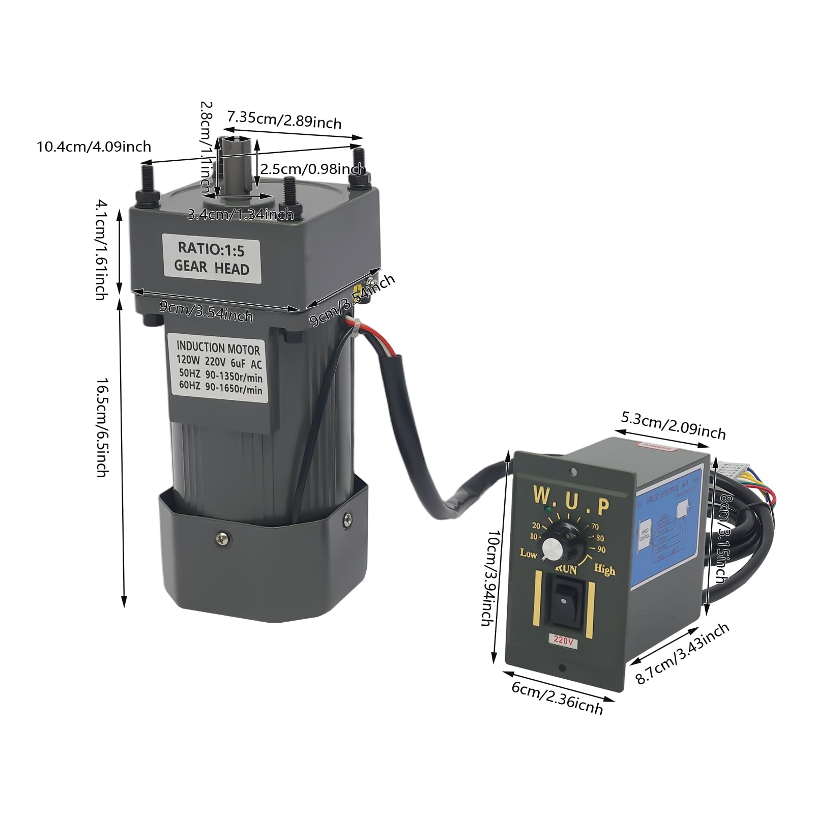 Getriebemotor, 220V 120W 5K + Regler (220V Verkabelung) Gear Motor Elektromotor Getriebemotor mit Drehzahlregler CW/CCW 3.5Drehmoment Centric Output Welle 12mm