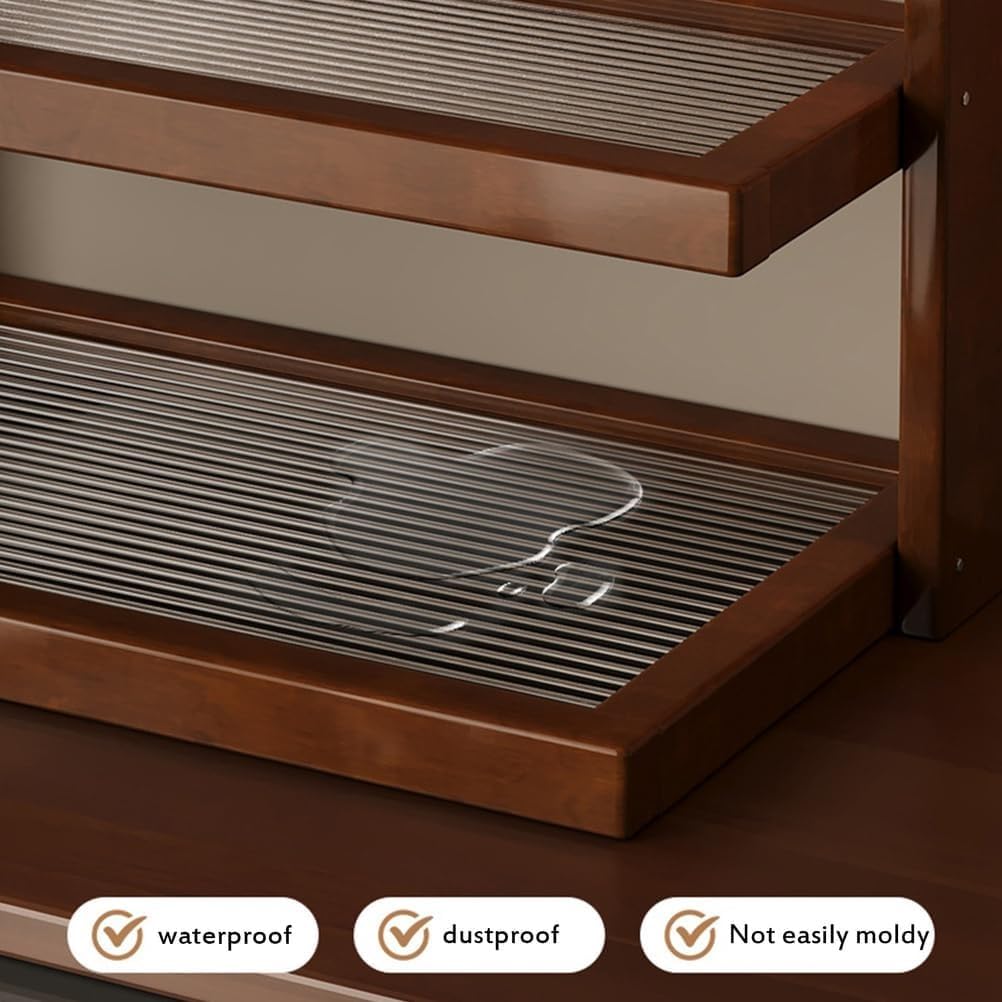 Soporte y estante de madera para tazas de café de 3 niveles, diseño rústico y moderno para encimeras, ideal para organizar y secar tazas en espacios pequeños, perfecto para los amantes del café