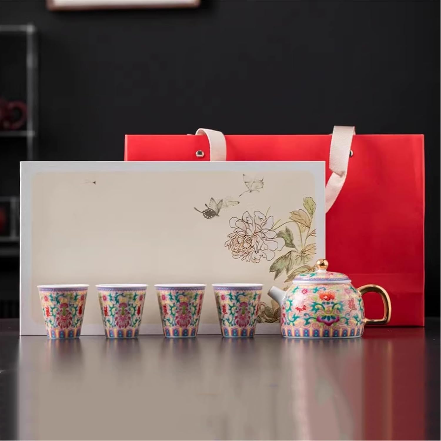 Chinese Tea Set, Portable 1 Teapot 4 Cups-set3