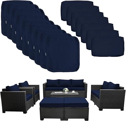 Paquete de 16 fundas de repuesto para cojines de asiento para exteriores, 7 piezas, 9 plazas, muebles de mimbre de mimbre, juego de conversación