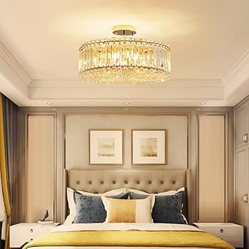 JW ✩.*˚ Shrine Modern Crystal Chandelier Chrome, Round Semi Flush