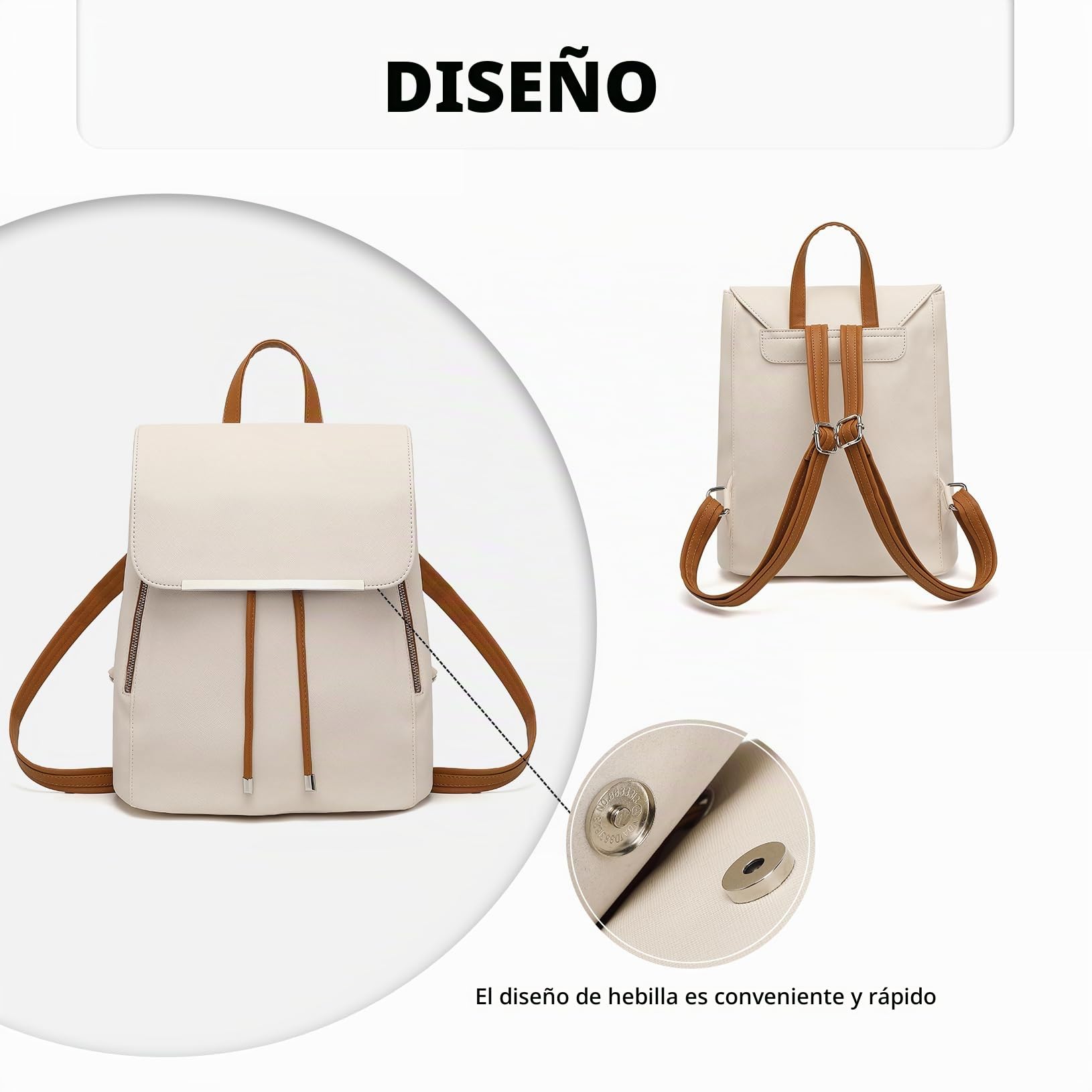 Miss Lulu Bolsos Mochila para Mujer,Mochila Impermeable de PU,Estilo Moderno para Uso Diario,Trabajo y Universidad - Ligera y Práctica