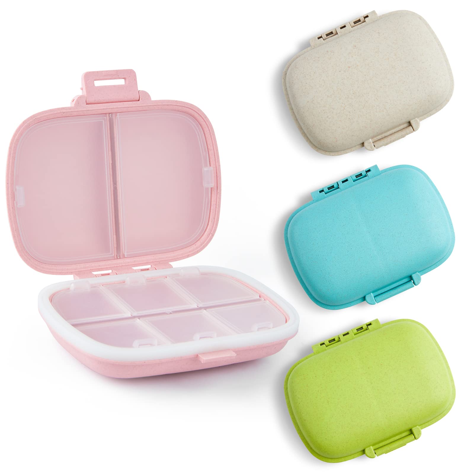 4 Pack Pill Organizer with 8 Compartments, Portable Travel Pill Case Medicine Boxes Pill Holders Vitamin Containers for Pocket Purse