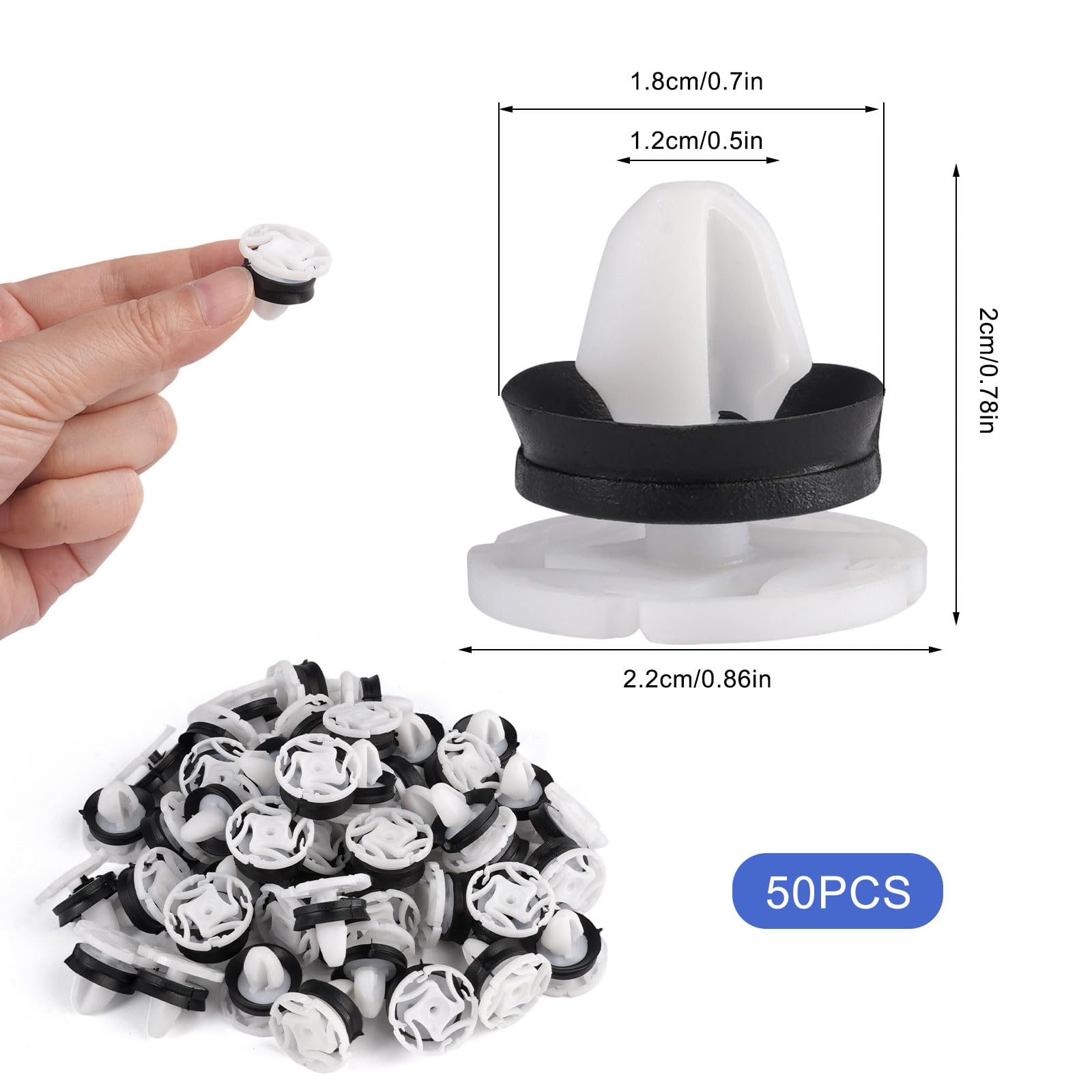 50 sztuk klipsów mocujących do samochodu, 2 x 2,2 cm | plastikowe klipsy do tapicerki drzwi, zderzaki, klipsy mocujące