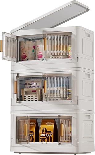Miniatura 1 de ocharzy Contenedores de almacenamiento plegables con puertas, contenedores de almacenamiento apilables de 8.5 galones con tapas, paquete de 3