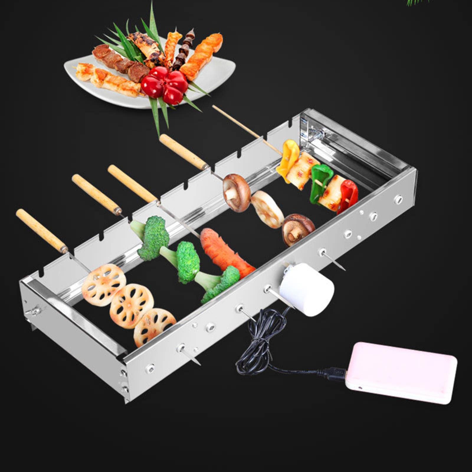 Barbecue Grill Einstellbare Breite Universal DIY Automatisches Tool Set Rotisserie Kit für Reisen Terrasse Outdoor Garten, 60cm