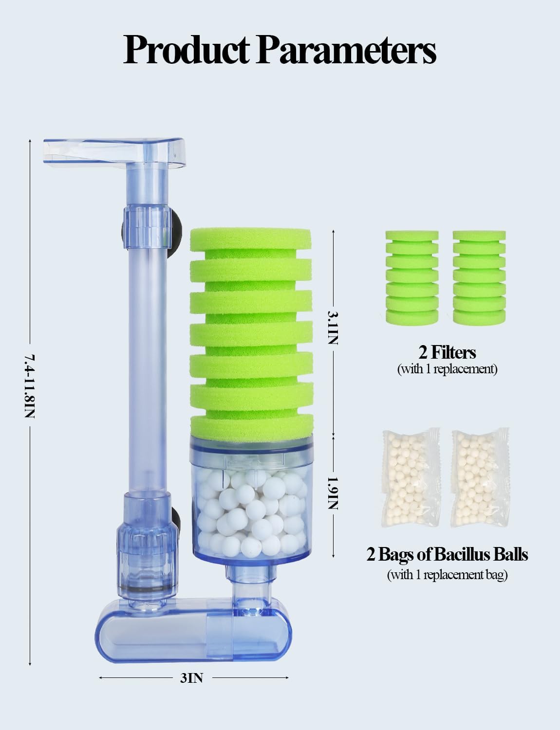10-40 Gla Aquarium Sponge Filter Ultra Quiet Aquarium Air Pump Bio Sponge Small Fish Tank Foam Filter Comes with 2 Sponges 2of Bio Ceramic Media Balls