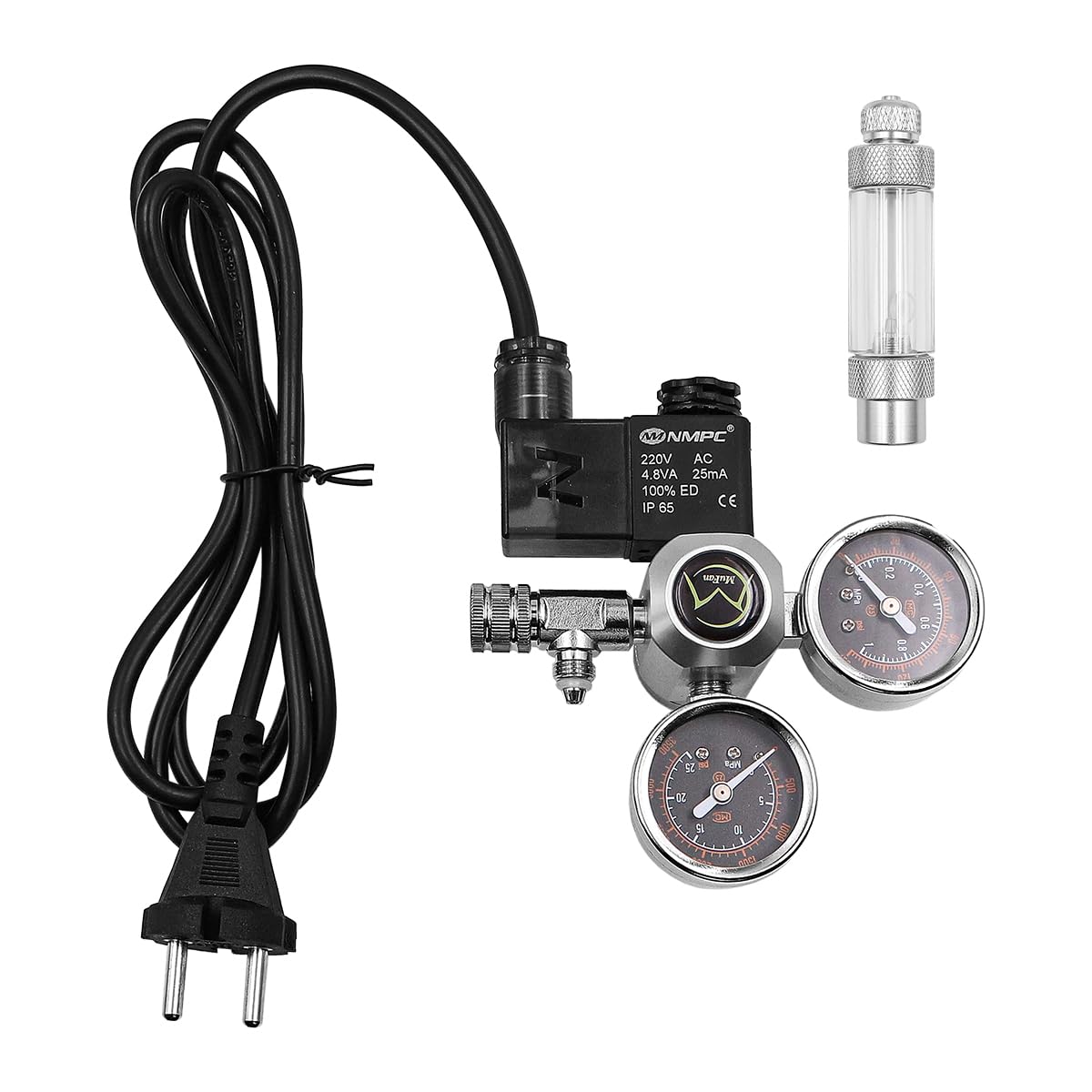 WANGCL CO2 Regulator for Aquarium Dual Gauge CO2 Regulator with Trimmer Valves Solenoid Valves Bubble Counters - W21.8