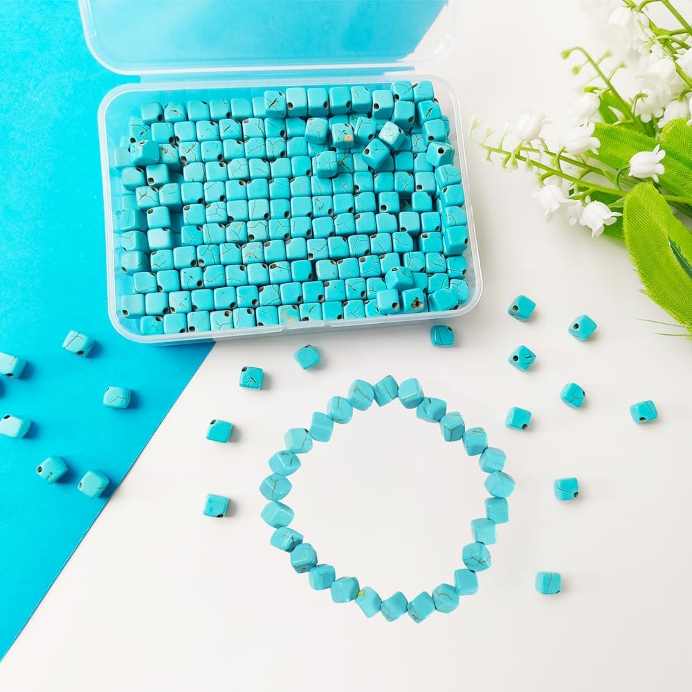 PAMIR TONG 6mm Turquoise Square Beads Bulk for Jewelry Making 300pcs Natural Stone Cube Space Beads for Lanyard, Garland Keychain, DIY Handmade Craft, Necklace, Bracelet Supplies - Image 5