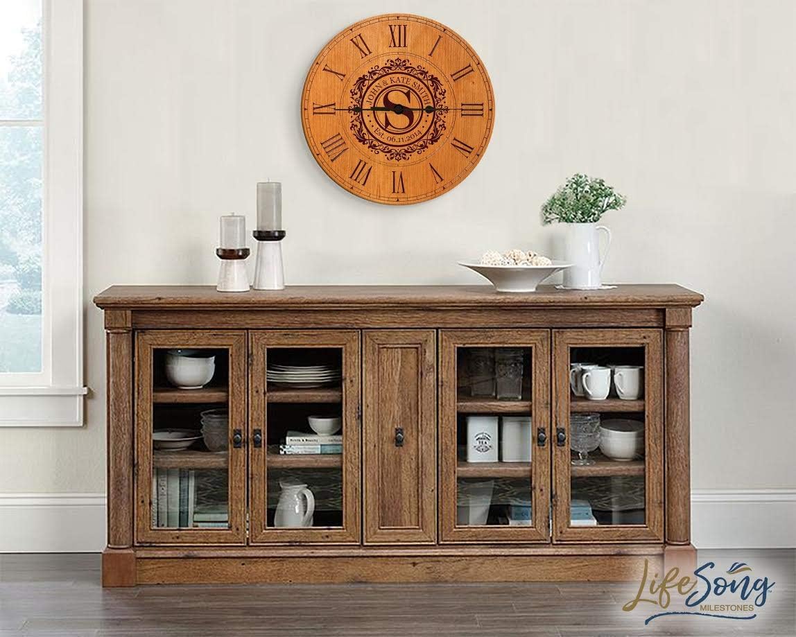 LifeSong Milestones Cherry Wall Clock, Personalized with Roman Numerals, Battery Operated, 12 x 12 x 1.5 in