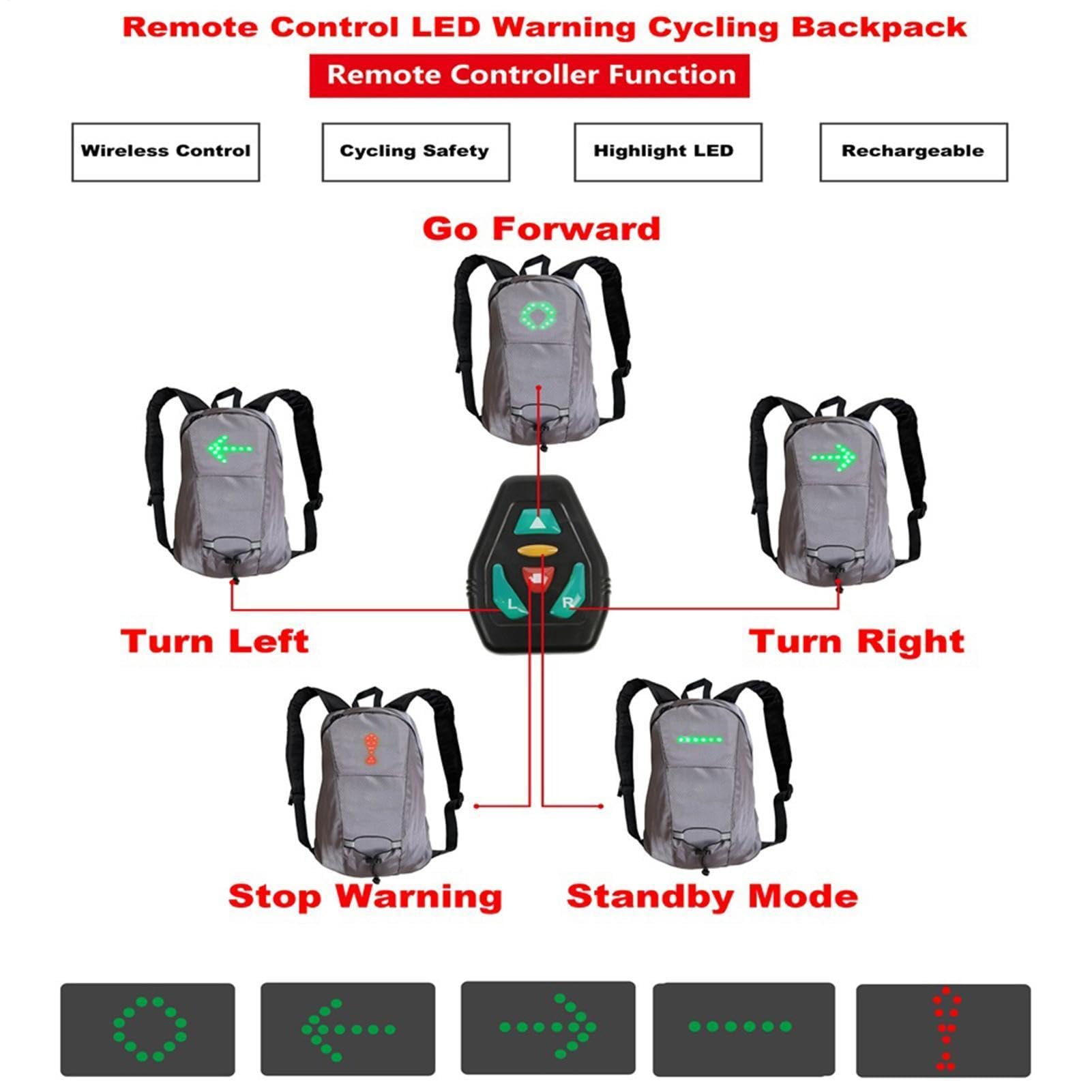 Fahrrad-Blinker-Rucksack, 4 LED-Blinker, Outdoor-Fahrrad-Rucksack