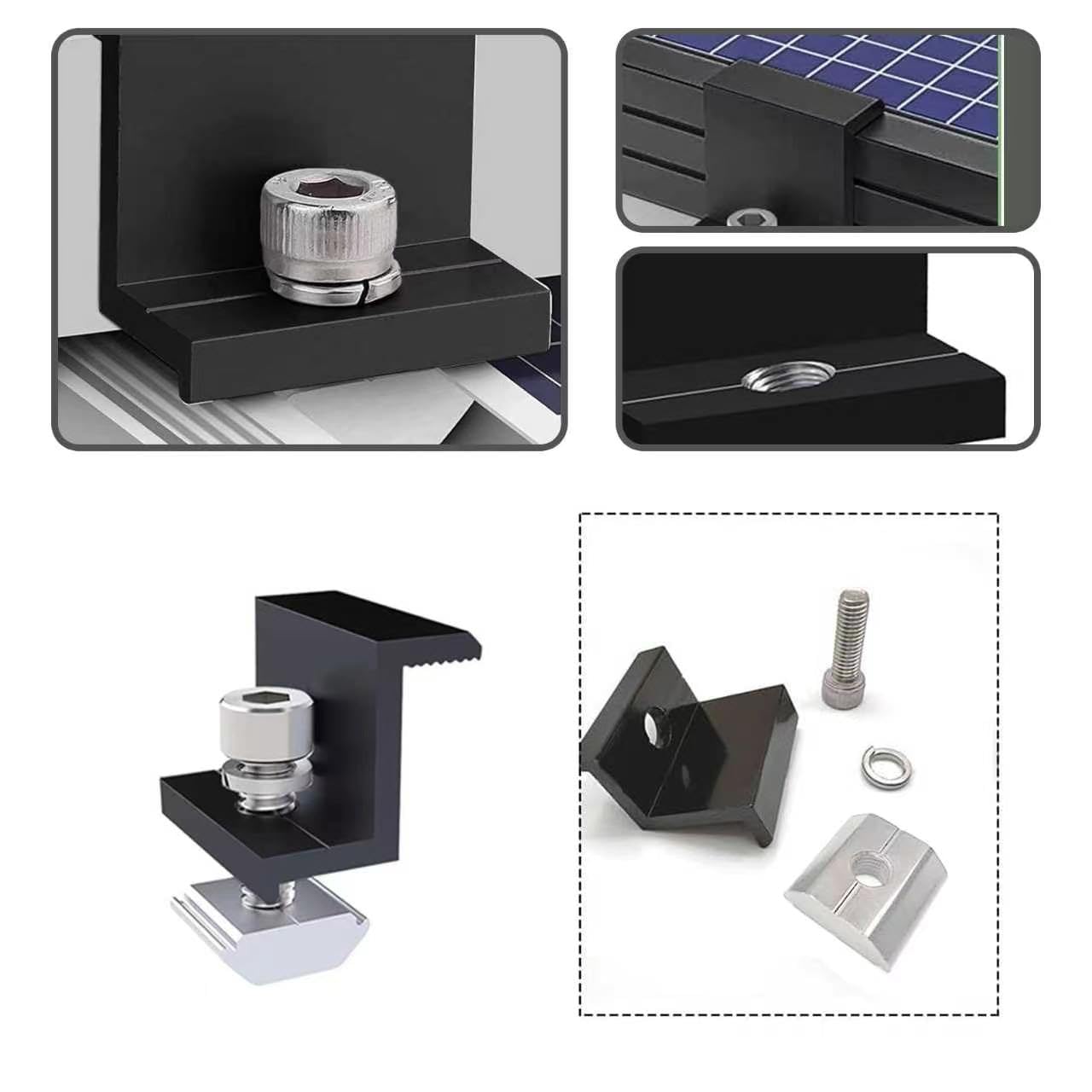 20 Stück Solarpanel Halterung Endklemmen, 35mm Aluminium PV Modul Klemmen Kit, Z-Halterung für Solarpanel Befestigung, Solarhalterungen Solarmodulhalter für Wohnmobil Flachdach Boot