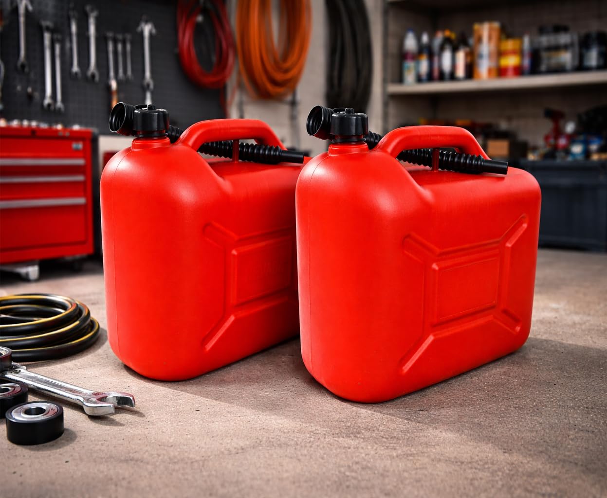 Benzinkanister 2 Stück 20 Liter Rot mit flexiblem Ausgießer Kraftstoffkanister für Benzin und Diesel Kanister Dieselkanister Reservekanister UN-Zulassung