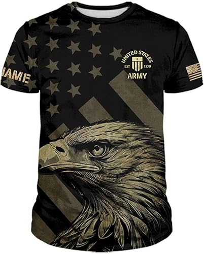 Eagle American Veteran 3D T-Shirts, Vintage American Flag Patriotic 3D T-Shirt for Memorial Day
