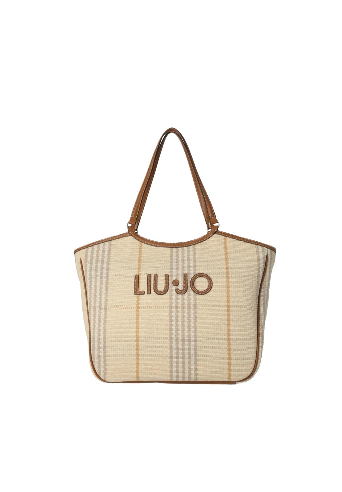 Liu Jo Ferielle Borsa Shopping L, Tessuto Naturale con Righe, Chiusura a Cerniera, Doppio Manico, 47x15x35 cm