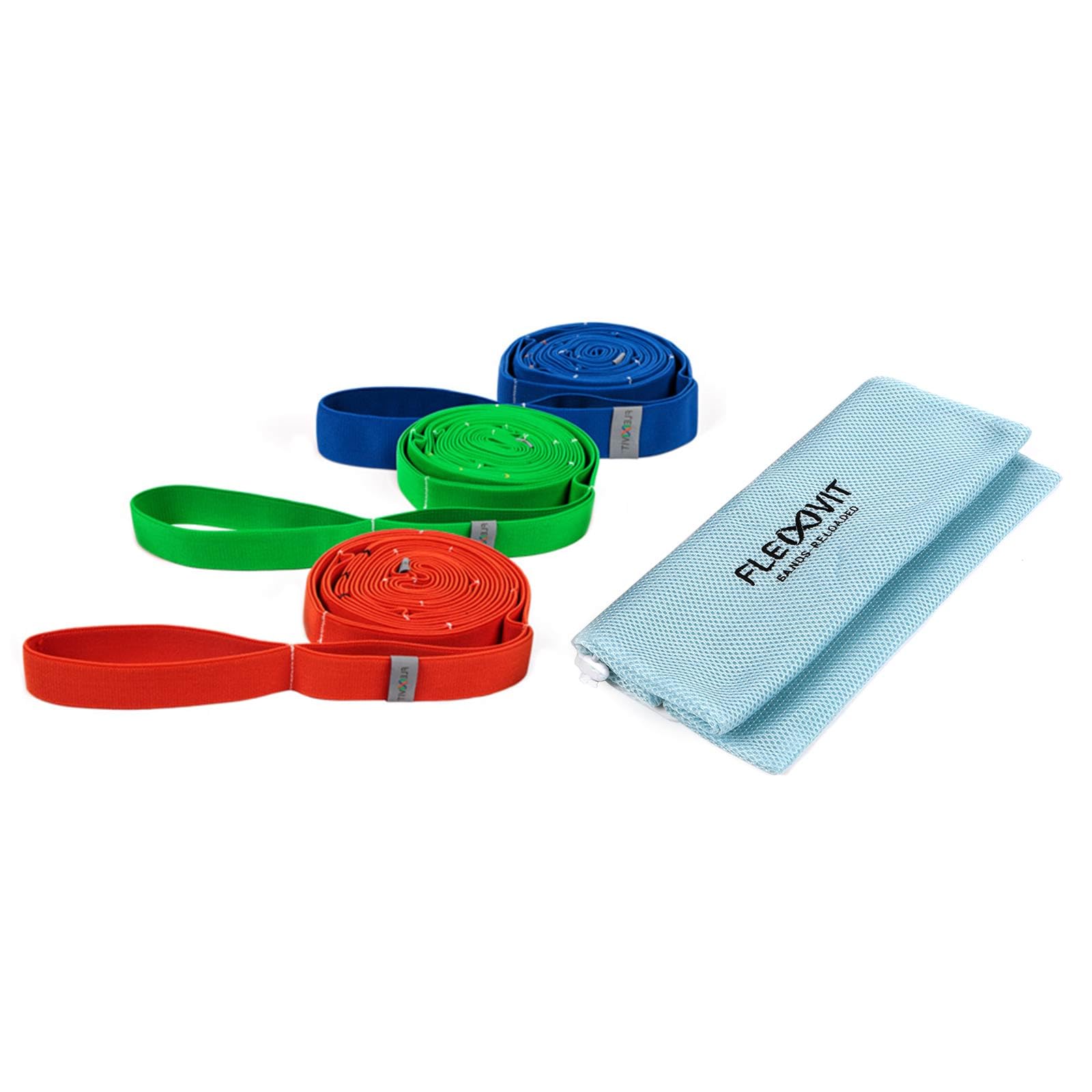 FLEXVIT Multi All Stretch 3er Set Widerstandsbänder mit Schlaufen | Fitnessbänder für Ganzkörper, Kraft, Yoga, Pilates & Mobility | hautfreundlich & waschbar | Made in Germany
