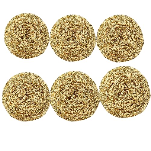 Image of 6 pcs Brass Ball Scrubber for Kitchen Scrub Pots Dishes Wall Tub Cleaner Household Cleaning Supplies
