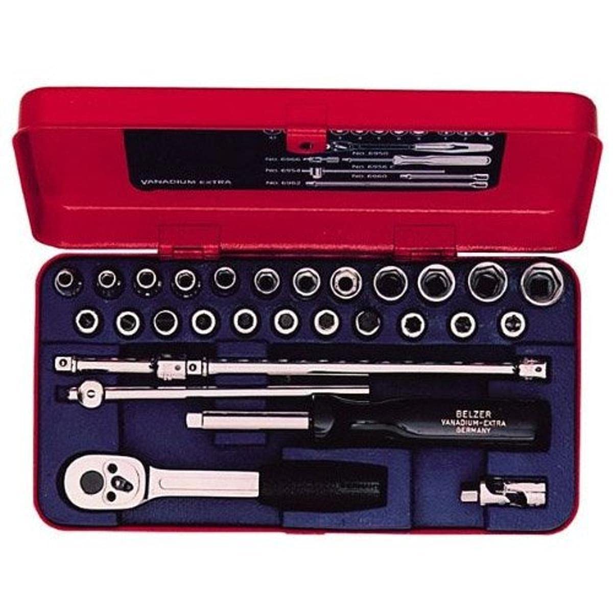 Bahco Steckschlüsselsatz metrisch, 29-tlg. mit birnenförmiger Umschaltknarre und Bits