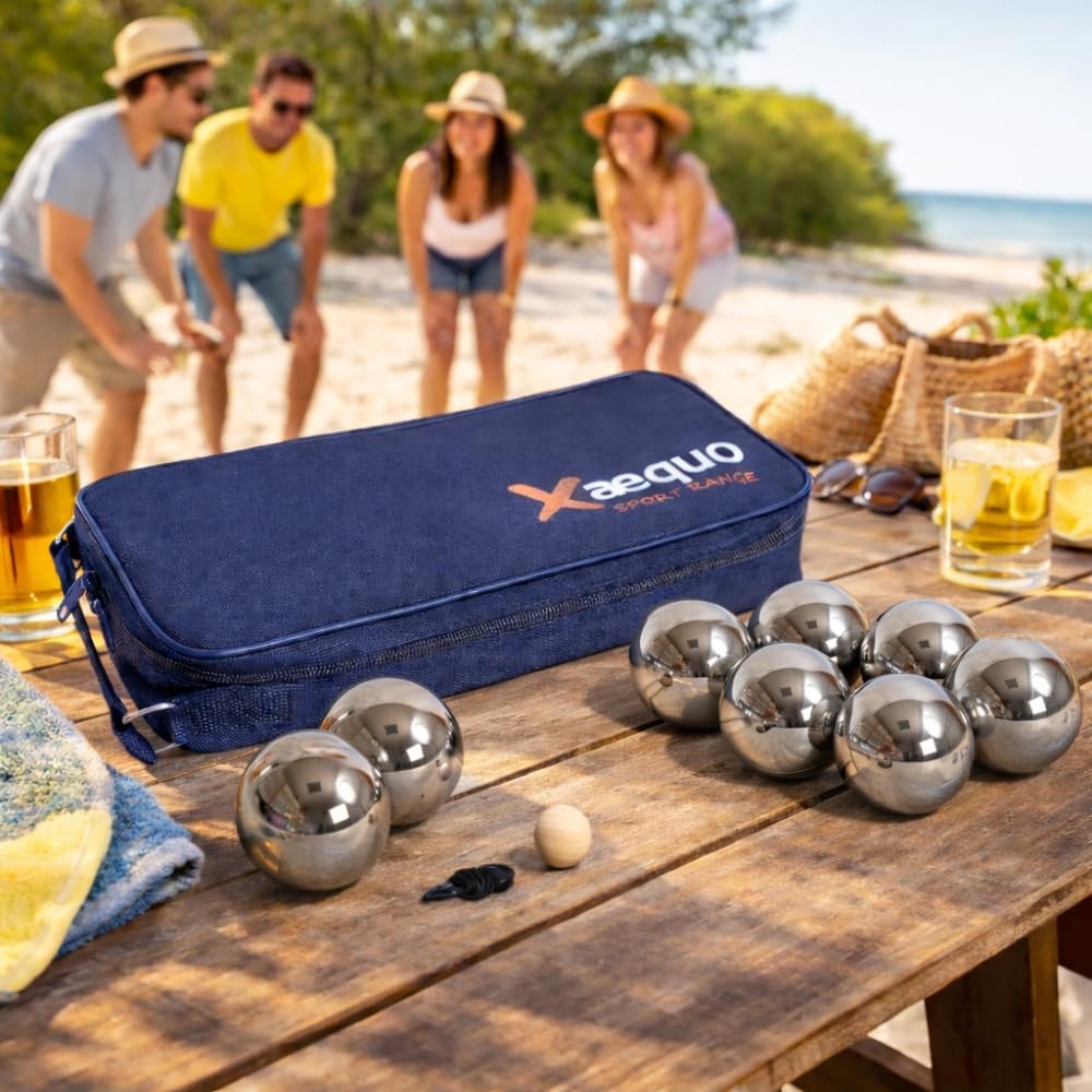 SHOP-STORY Jeu de Pétanque en Métal – 8 Boules avec Housse de Transport, Cochonnet et Cordon de Mesure – Loisirs Extérieurs