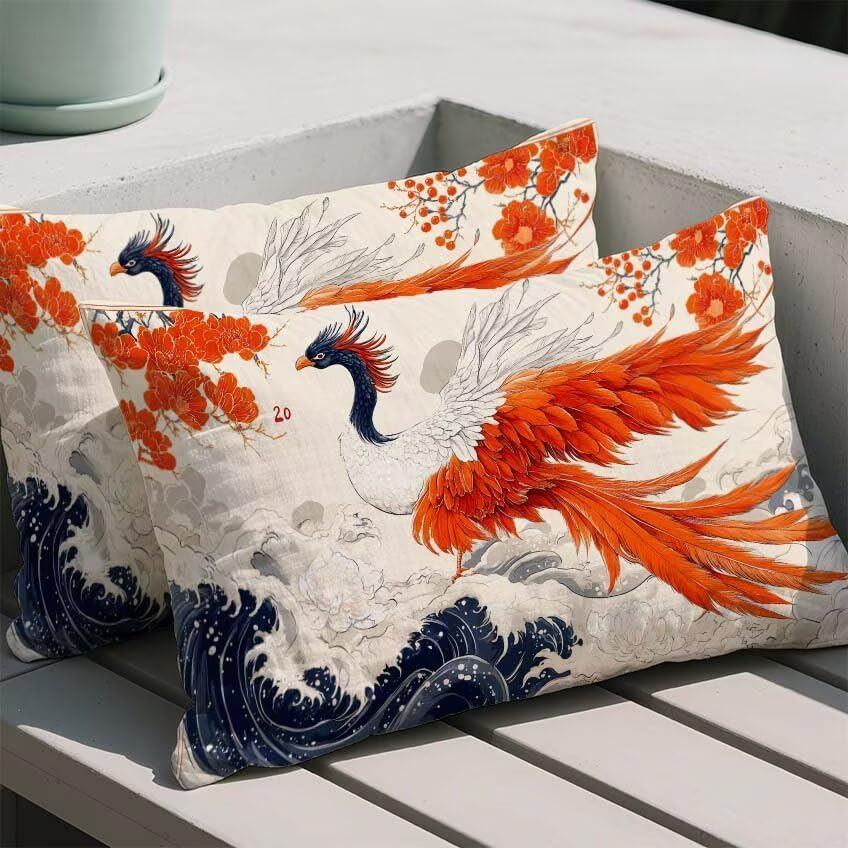 Pillow case gift oiseau orange 60x80cm, idée cadeau déco lot de 2 - 2