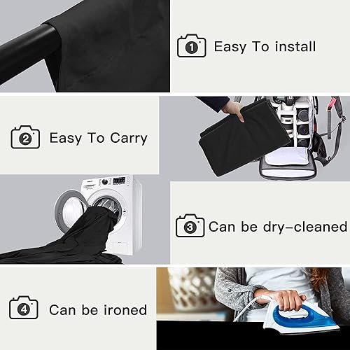 Miniatura 5 de Telón de fondo negro de 10 x 10 pies, cortina de fondo negro para fotos, tela de poliéster Chromakey para fotografía, fondo negro resistente a las