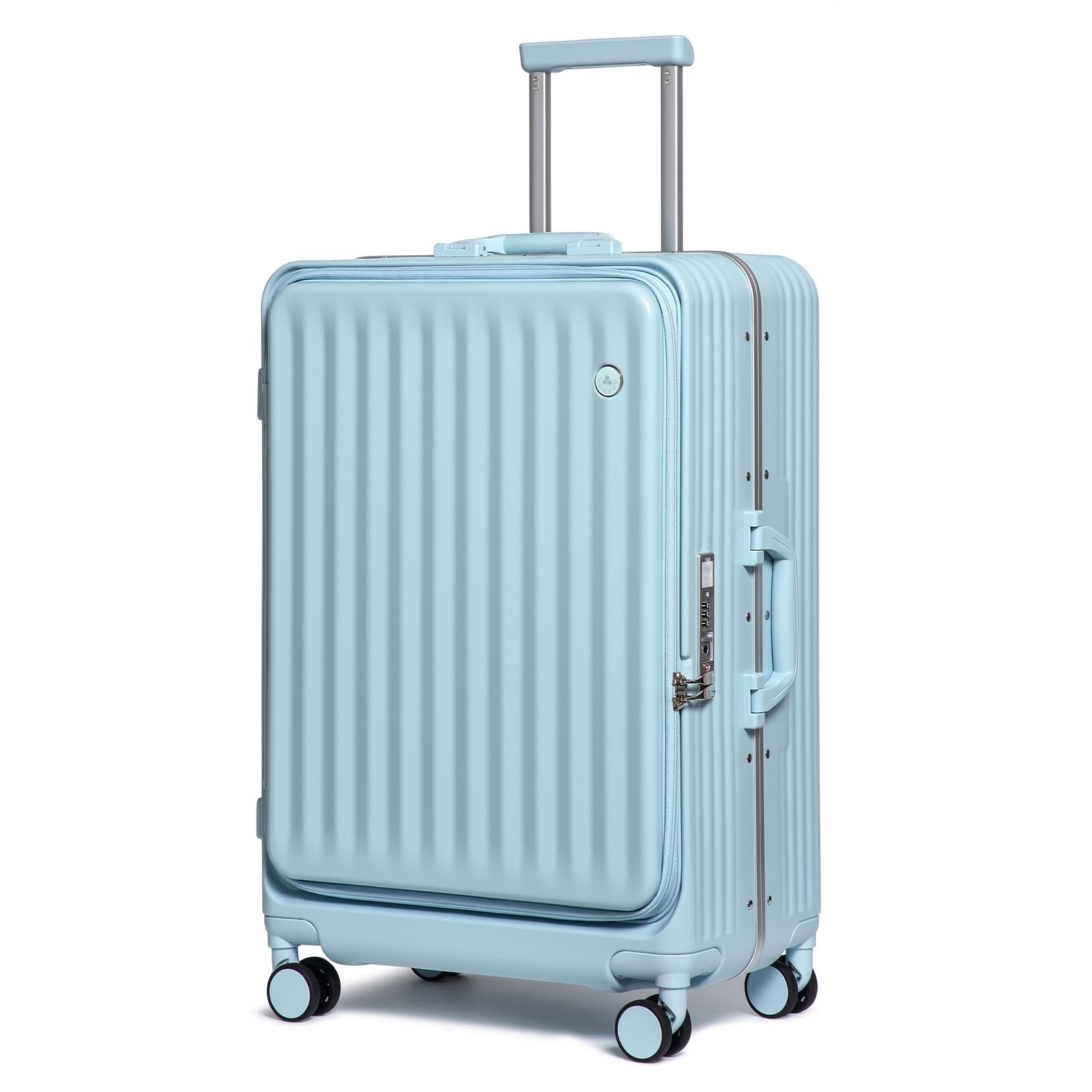 Somago Valigia leggera con portabicchieri e porta USB telaio in alluminio in policarbonato Spinner valigia rigida con serratura TSA, Azzurro chiaro, 24 Inch Checked Luggage, Leggero Pc Luaage Con