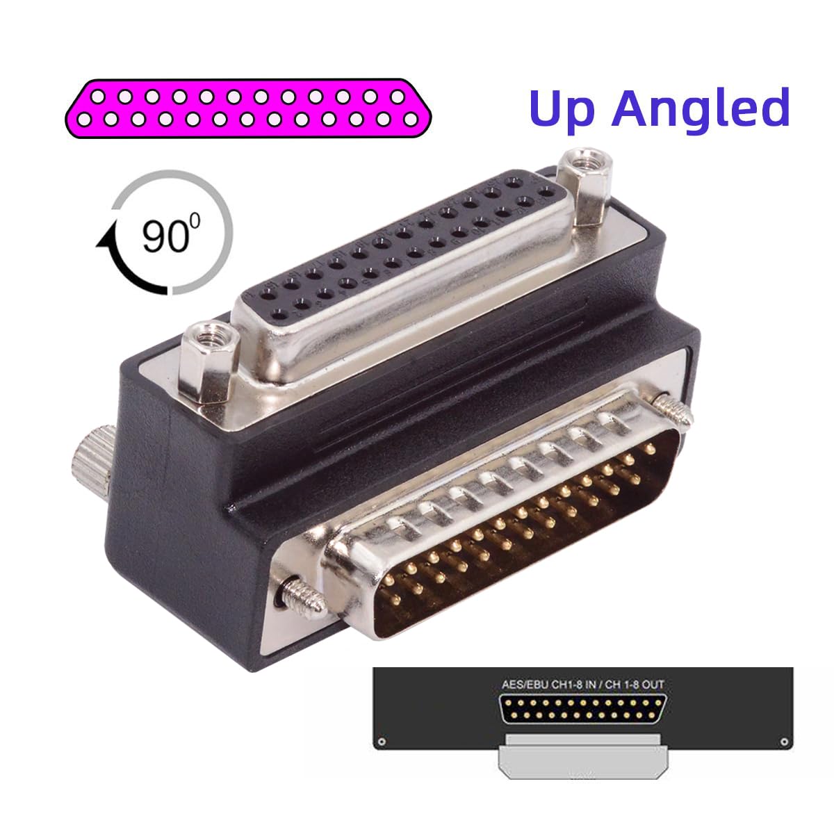 cablecc DB25pin DSUB Parallel LPT AES/EBU DB Macho, adaptador de extensión en ángulo inferior de 90 grados con tuerca macho y tornillo hembra