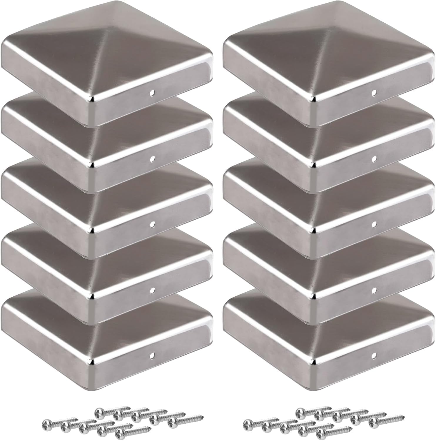 Pfostenkappen 120x120mm-10 Stück Pfostenabdeckung aus Metall, Pyramidenform Zaunpfosten Kappen für Holzpfosten- Pfostenabdeckung für Holzpfosten mit Schrauben