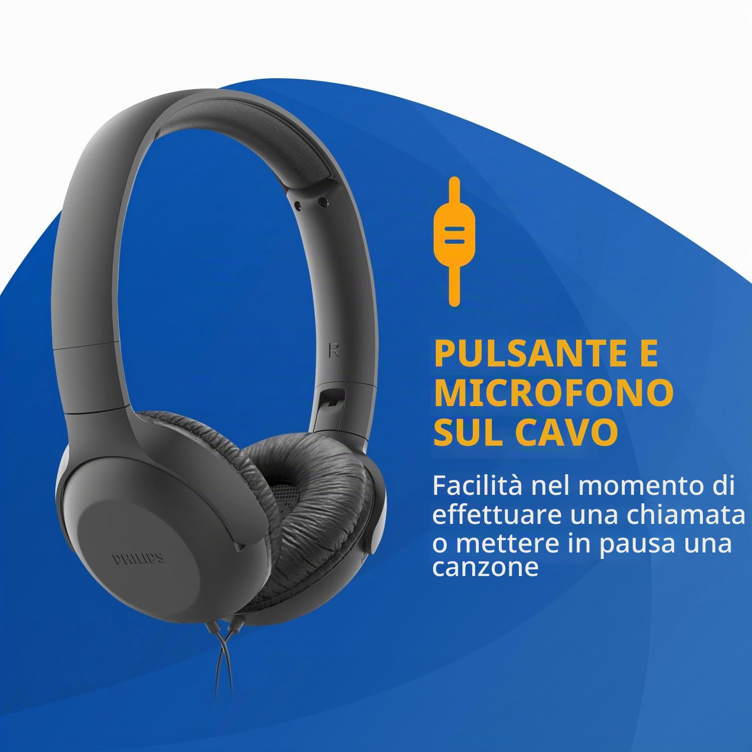 Philips UH201BK/00 Cuffie con Cavo (Pieghevole, Soft Earpad, Micro, Cavo da 1.2 Metri) Nero
