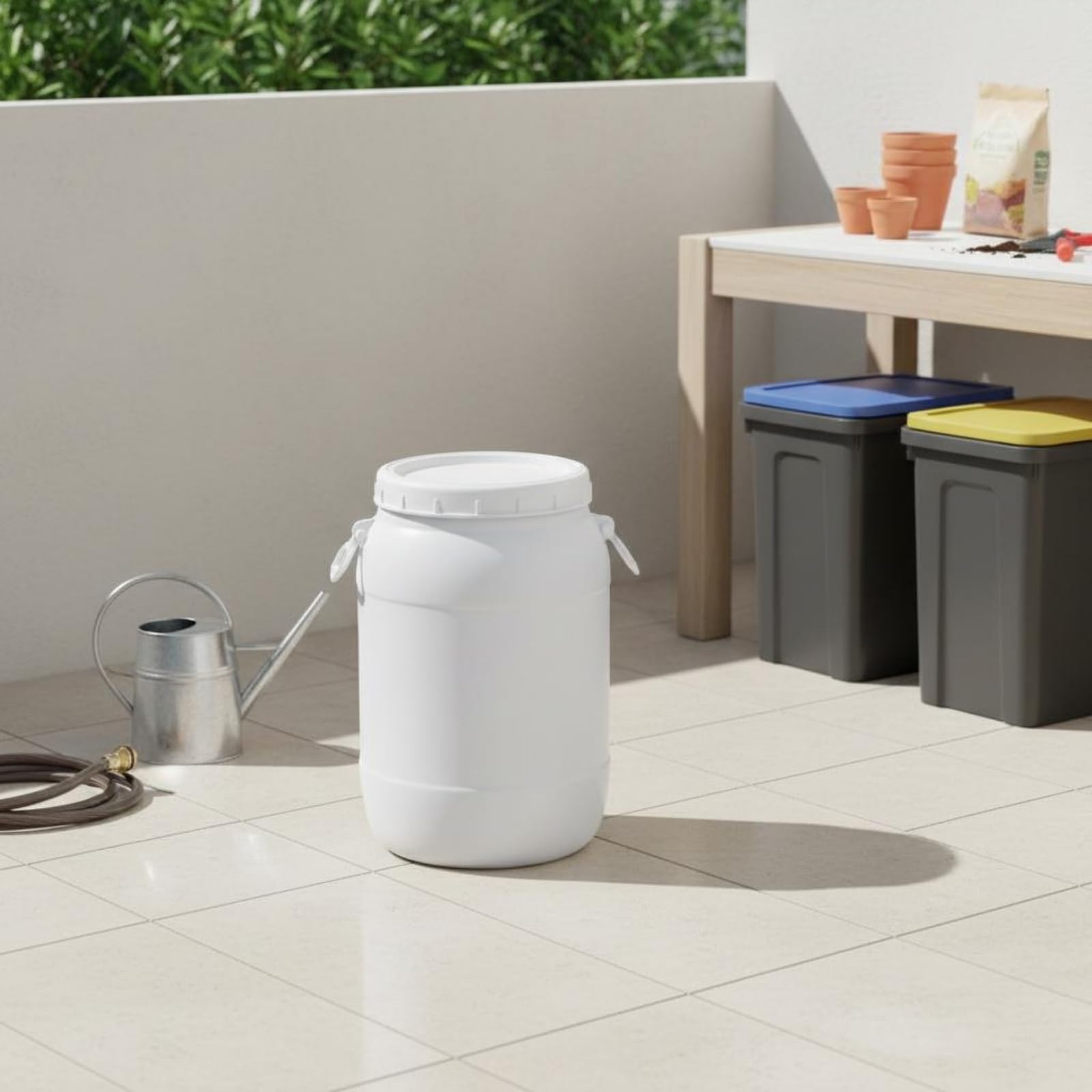 Großvolumen Behälter Lager Aufbewahrungstonne Vorratsbehälter mit HDPE Und Auslaufsicher für Vorratshaltung Notfallvorräte, Weiß, 50 Liter