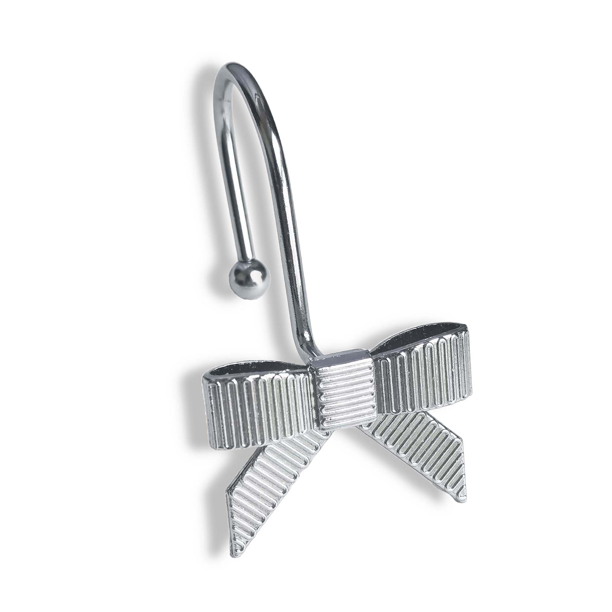 Shower Curtain Hooks, Silver Bow Metal Rust Proof, 12 Pack Decorative Shower Rings for Bathroom