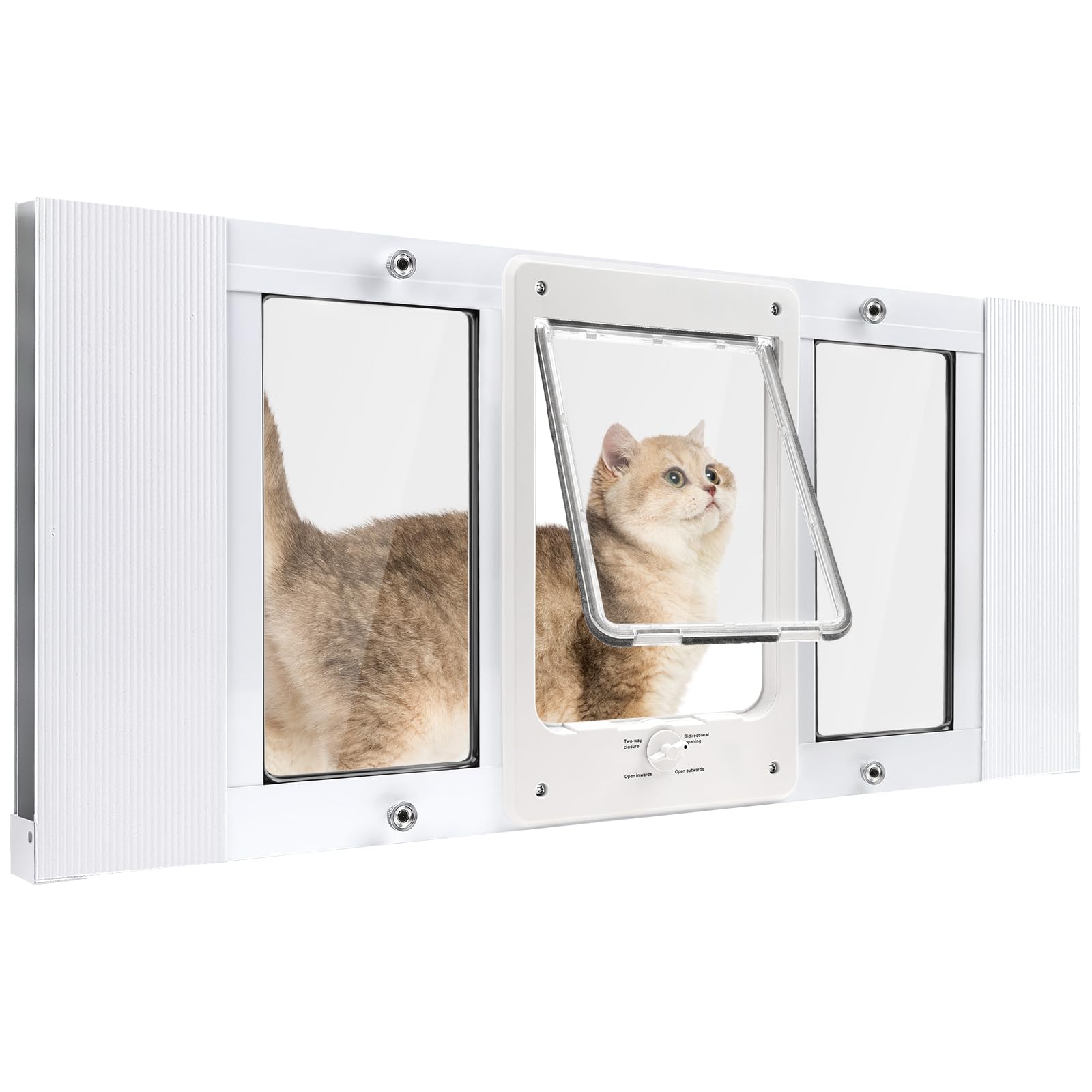 Full-Size Window Pet Door for Cat&Small Dog, Fits 32"-36" Width Window, Quick-Fit Cat Door Window Insert, 4 Locking Mechanisms, Magnetic Closure Cat Window Door,Aluminum Frame Pet Door for Window