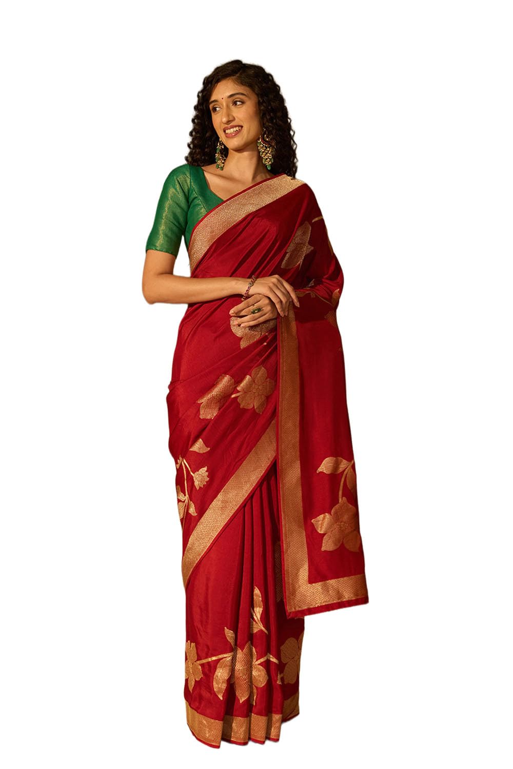 Dark Red Pure Viscose Woven Saree with Unstitched Blouse Piece (8909182596023 - Dark Red)-image-0